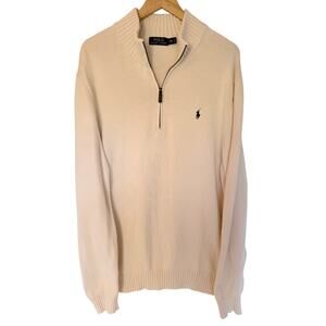 Polo Ralph Lauren Quarter Zip Sweater Mens XXL Cream Knit Pullover Logo